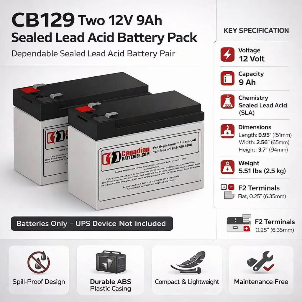Minuteman Pro1000rt UPS Battery Replacement Kit 12V 9Ah x2 UPS Batteries CB Range