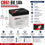6 Volt 1 Amp Hour Sealed Lead Acid Battery Sealed Lead Acid CB Generic