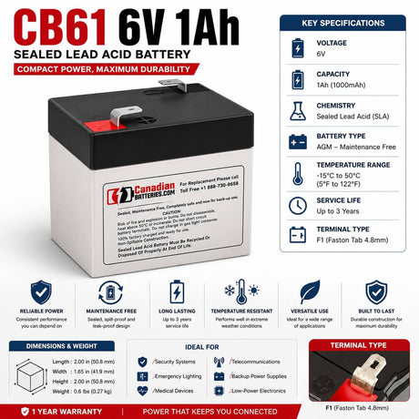6 Volt 1 Amp Hour Sealed Lead Acid Battery Sealed Lead Acid CB Generic
