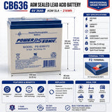 6 Volt 36 Amp Hour Sealed Lead Acid Battery Sealed Lead Acid (Special) Powersonic