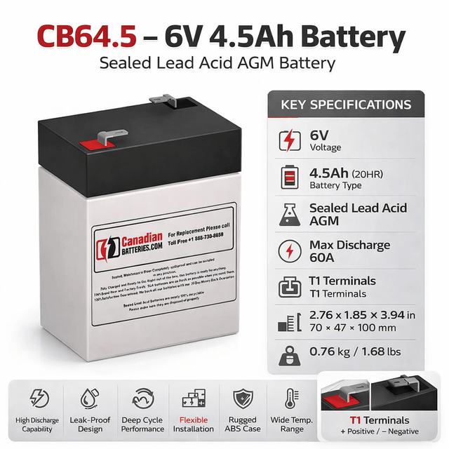 6 Volt 4.5 Amp Hour Sealed Lead Acid Battery Sealed Lead Acid BB Generic