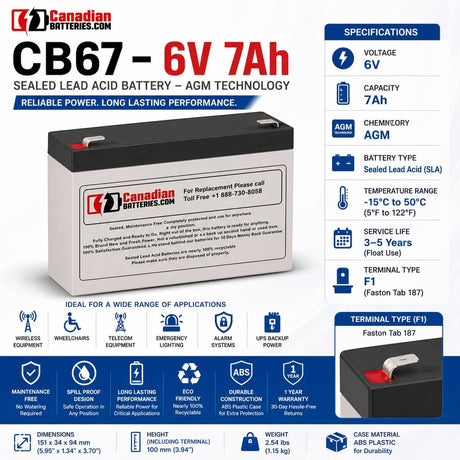 6 Volt 7 Amp Hour Sealed Lead Acid Battery Sealed Lead Acid CB Generic