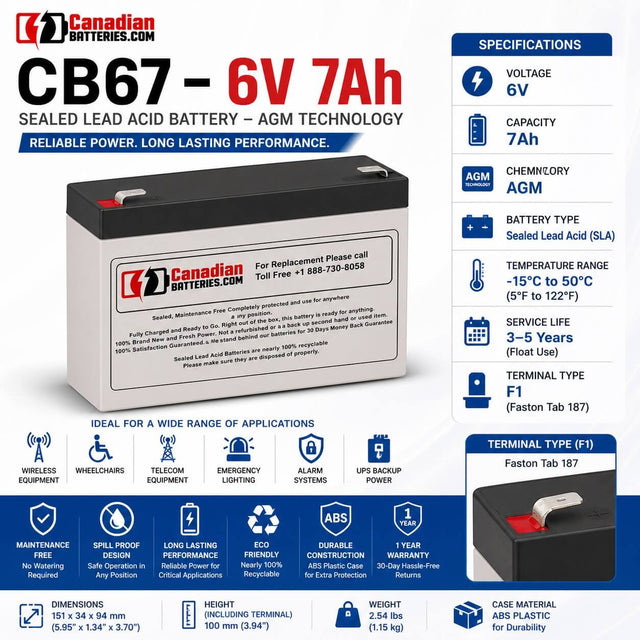 6 Volt 7 Amp Hour Sealed Lead Acid Battery Sealed Lead Acid CB Generic