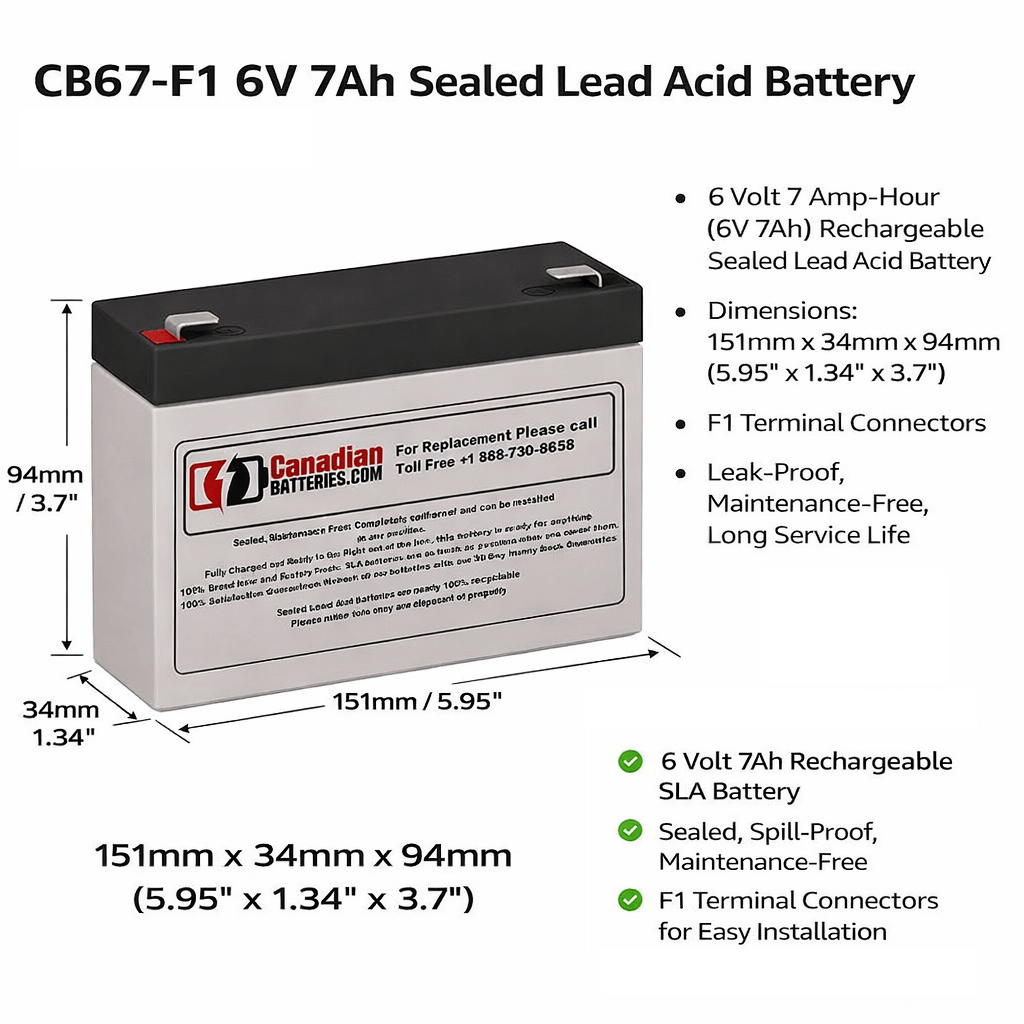 CB670-F1 6V 7Ah AGM Battery Replacement for CSB GP672 Sealed Lead Acid CB Generic