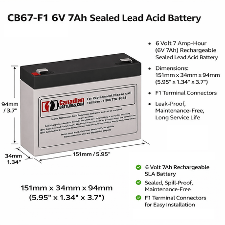 Powerware BAT-1500 UPS Replacement Battery 6V 7Ah AGM UPS Batteries CB Range