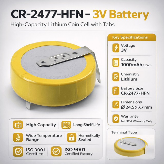 Button Battery - Cr-2477/hfn, Cr-2477-1hf, Cr-2477-1hfe, Cr2477-1hf 3v, 1000 Mah - 3wh Coin Cell Batteries Panasonic