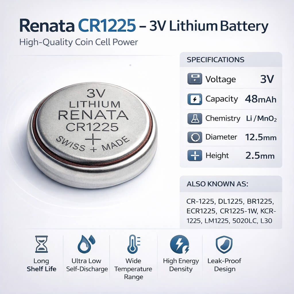 Cr1225 3 Volt Lithium Battery Replacement Coin Cell Batteries Renata