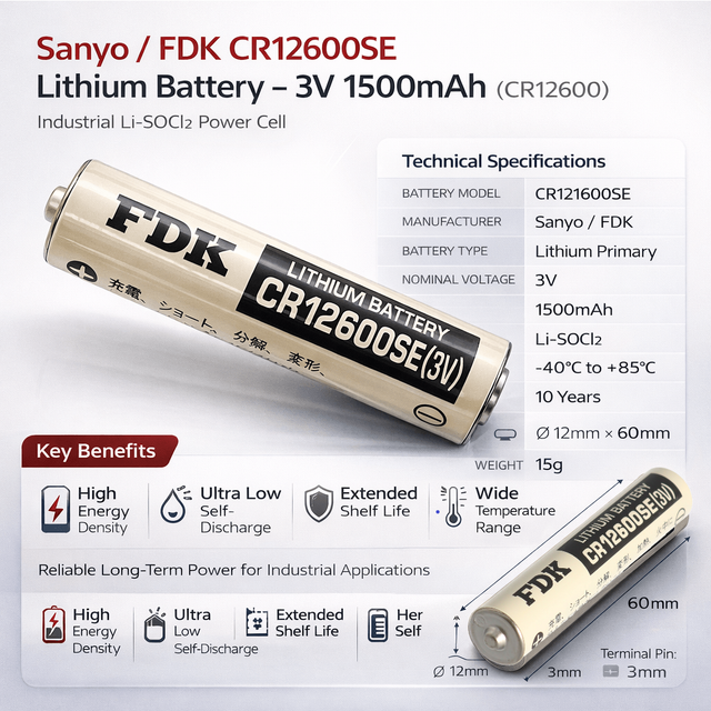 Battery Model Sanyo / Fdk Cr12600se,fdk 3v, 1500 Mah - 4.5wh CR12600SE BB Generic