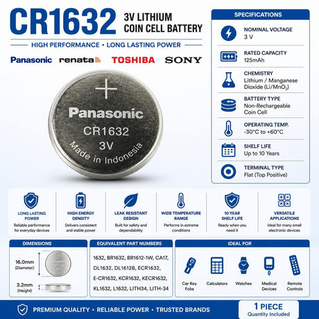 Cr1632 3 Volt Lithium Battery Replacement Coin Cell Batteries Panasonic