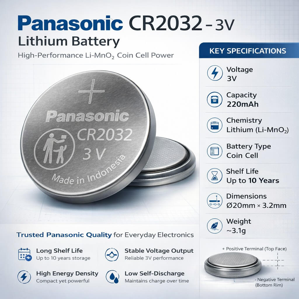 Panasonic Cr2032, Cr-2032 3 Volt 225mah Lithium Battery Coin Cell Batteries Panasonic
