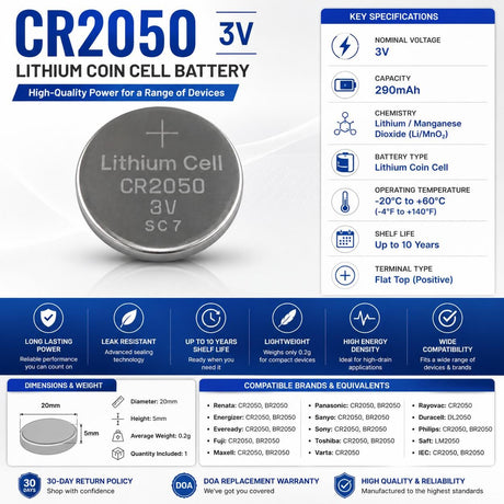 Cr2050 3 Volt Lithium Coin Cell Battery Replacement Coin Cell Batteries Canadianbatteries.com