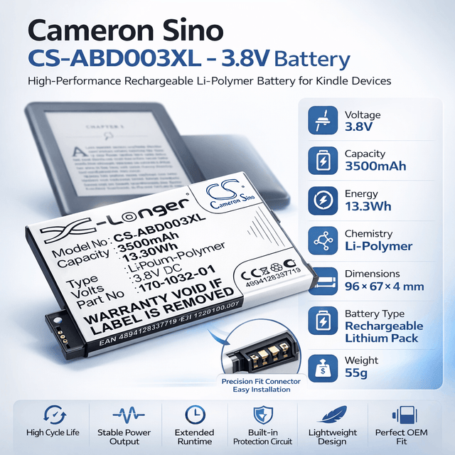 3500mah, E-Reader Battery For Amazon, Kindle 3, Kindle 3 Wi-fi, Kindle 3g, 3.7v, 9.62wh E-book, E-reader Cameron Sino Technology Limited