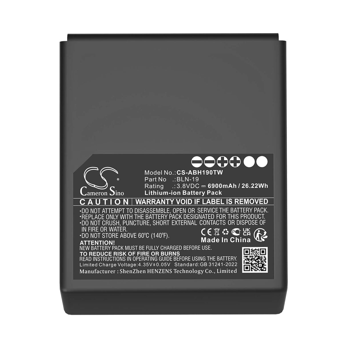 3.8V, Li-ion, 6900mAh, Two-Way Radio battery fits Airbus, BLN-19, 26.22Wh Two-Way Radio Cameron Sino Technology Limited