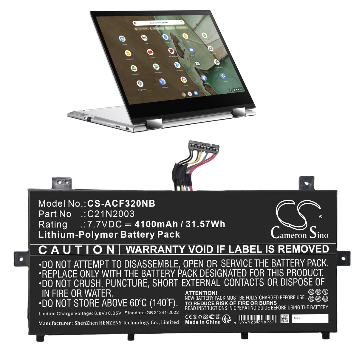 7.7V, Li-Polymer, 4100mAh, Notebook, Laptop battery fits Asus, 0b200-03800100, C235va, Chromebook Flip Cm3, 31.57Wh Notebook, Laptop Cameron Sino Technology Limited