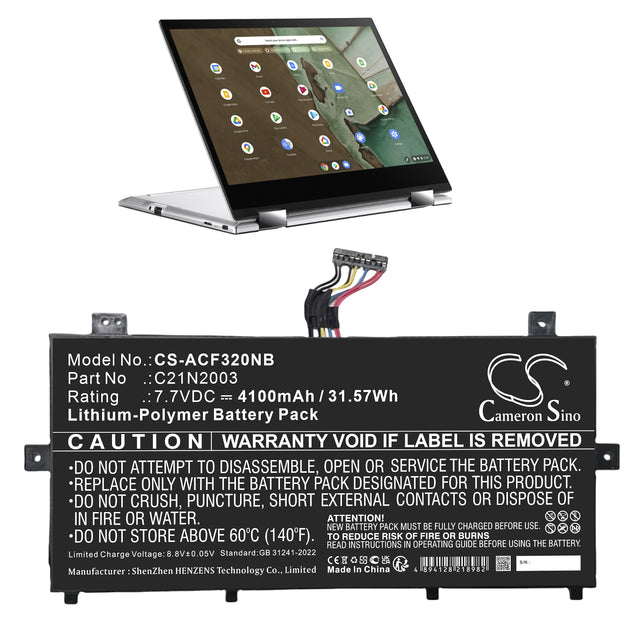 7.7V, Li-Polymer, 4100mAh, Notebook, Laptop battery fits Asus, 0b200-03800100, C235va, Chromebook Flip Cm3, 31.57Wh Notebook, Laptop Cameron Sino Technology Limited