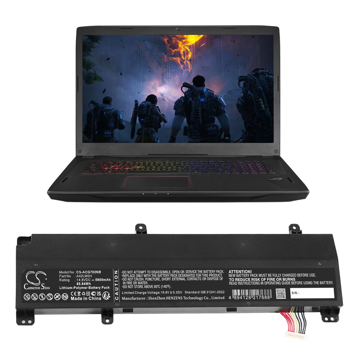 14.8V, Li-Polymer, 5800mAh, Notebook, Laptop battery fits Acer, 0b110-00490000, Gl702vi, Gl702vi-1a, 85.84Wh Notebook, Laptop Cameron Sino Technology Limited