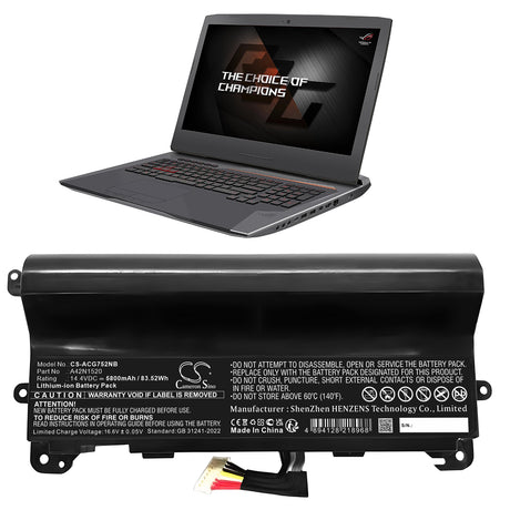 14.4V, Li-ion, 5800mAh, Notebook, Laptop battery fits Acer, 0b110-00380000, G752vs, G752vs-ba184t, 83.52Wh Notebook, Laptop Cameron Sino Technology Limited