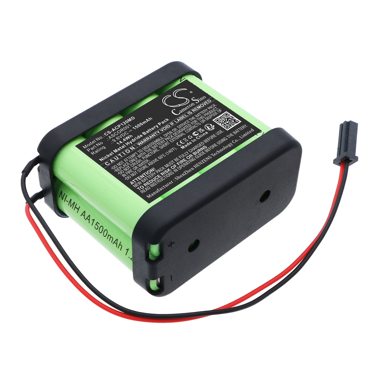 9.6V, Ni-MH, 1500mAh, Medical battery fits Ascor, ASCOR001, AP12, AP22, 14.4Wh Medical Cameron Sino Technology Limited