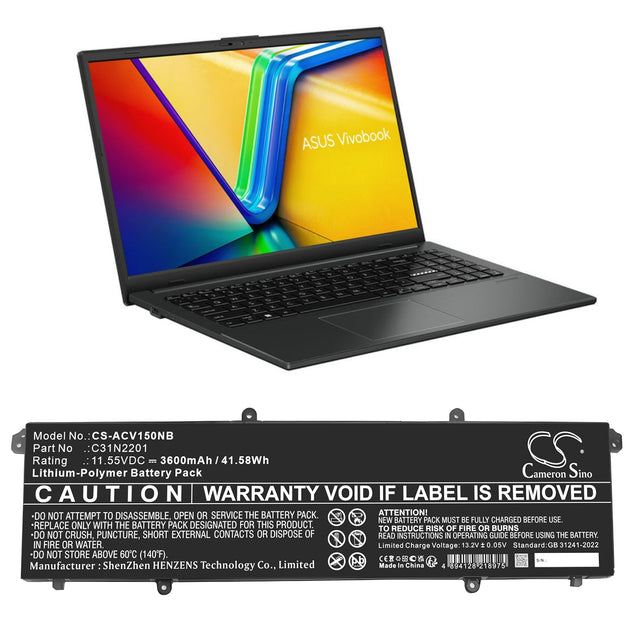 11.55V, Li-Polymer, 3600mAh, Notebook, Laptop battery fits Asus, 0b200-04260000, E1504fa-bq038w, E1504fa-bq090, 41.58Wh Notebook, Laptop Cameron Sino Technology Limited