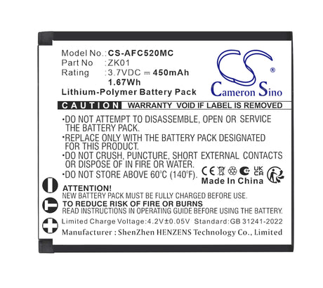 3.7V, Li-Polymer, 450mAh, Camera battery fits AgfaPhoto, ZK01, Realishot DC5200, 1.67Wh Camera Cameron Sino Technology Limited