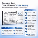 3.7V, Li-Polymer, 3600mAh, Camera battery fits AKASO, Seemor-200, Seemor 200, Seemor-200, 13.32Wh Camera Cameron Sino Technology Limited