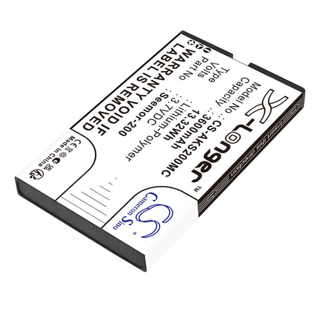 3.7V, Li-Polymer, 3600mAh, Camera battery fits AKASO, Seemor-200, Seemor 200, Seemor-200, 13.32Wh Camera Cameron Sino Technology Limited
