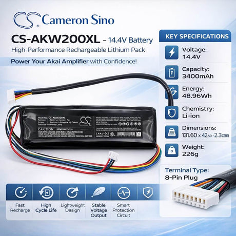 14.4V, Li-ion, 3400mAh, Amplifier battery fits Akai, 1ABTSB-DUPS-168, LIVE II, MPC Live, 48.96Wh Amplifier Cameron Sino Technology Limited