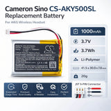 3.7V, Li-Polymer, 1000mAh, Wireless Headset battery fits AKG, P083040-Q02, C50BT, Y50BT, 3.7Wh Wireless Headset Cameron Sino Technology Limited