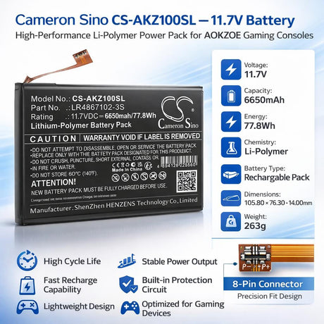 11.7V, Li-Polymer, 6650mAh, Game Console battery fits AOKZOE, LR4867102-3S, A1L, A1 Pro, 77.8Wh Game Console Cameron Sino Technology Limited
