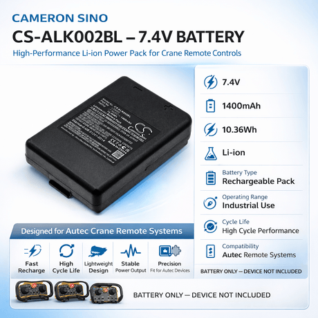 7.4v, 1400mah, Li-ion Crane remote battery Fit's Autec, Ajm, Ajr, Ajs, 10.36wh Crane Remote Control Cameron Sino Technology Limited