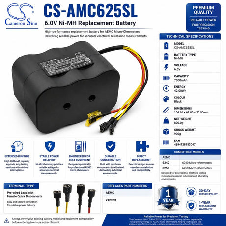 Equipment Battery for Aemc, 6240, 6240 Micro-ohmmeters, 6250 6v, 7000mah - 42.00wh Equipment, Survey, Test Cameron Sino Technology Limited