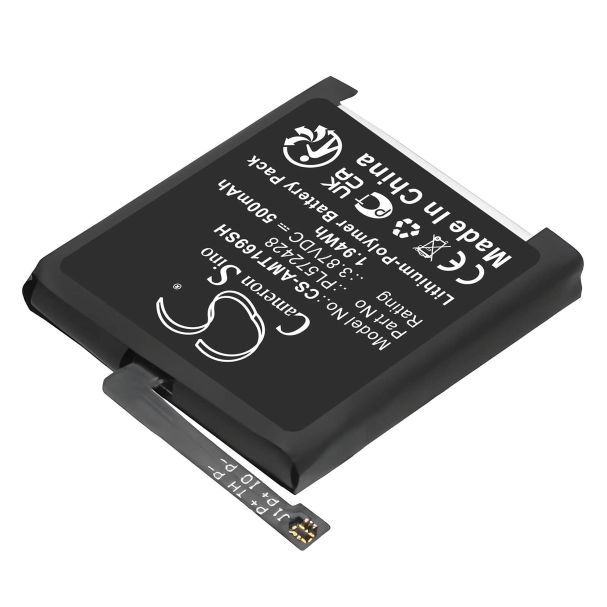 3.87V, Li-Polymer, 500mAh, Smartwatch battery fits Amazfit, PL572428, A2169, A2170, 1.94Wh Smartwatch Cameron Sino Technology Limited