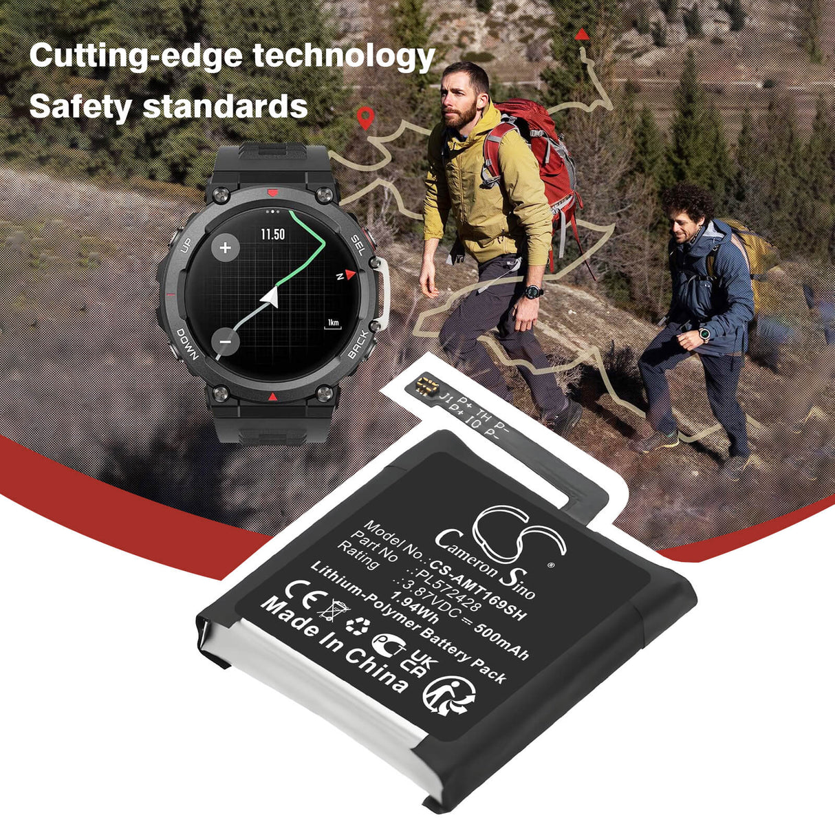 3.87V, Li-Polymer, 500mAh, Smartwatch battery fits Amazfit, PL572428, A2169, A2170, 1.94Wh Smartwatch Cameron Sino Technology Limited