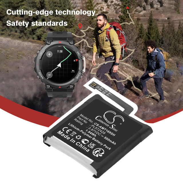 3.87V, Li-Polymer, 500mAh, Smartwatch battery fits Amazfit, PL572428, A2169, A2170, 1.94Wh Smartwatch Cameron Sino Technology Limited