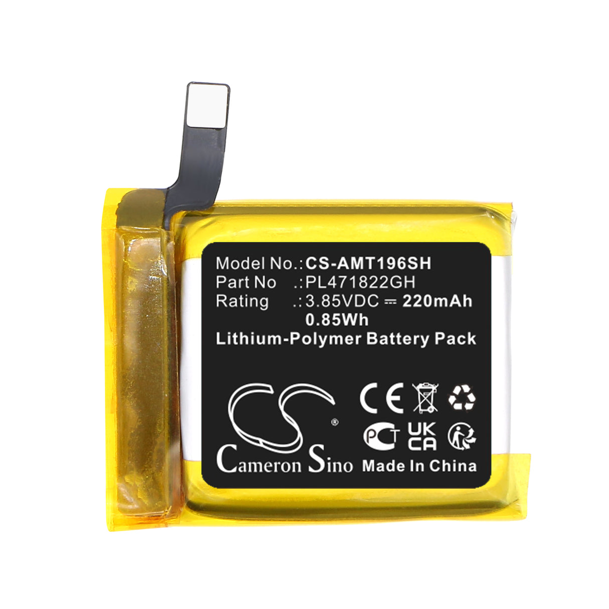 3.85V, Li-Polymer, 220mAh, Smartwatch battery fits Amazfit, PL471822GH, A1969, GTS 2E, 0.85Wh Smartwatch Cameron Sino Technology Limited