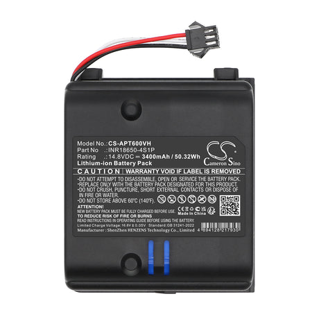 14.8V, Li-ion, 3400mAh, Vacuum battery fits Aiper, Inr18650-4s1p, Mt600, 50.32Wh Vacuum Cameron Sino Technology Limited