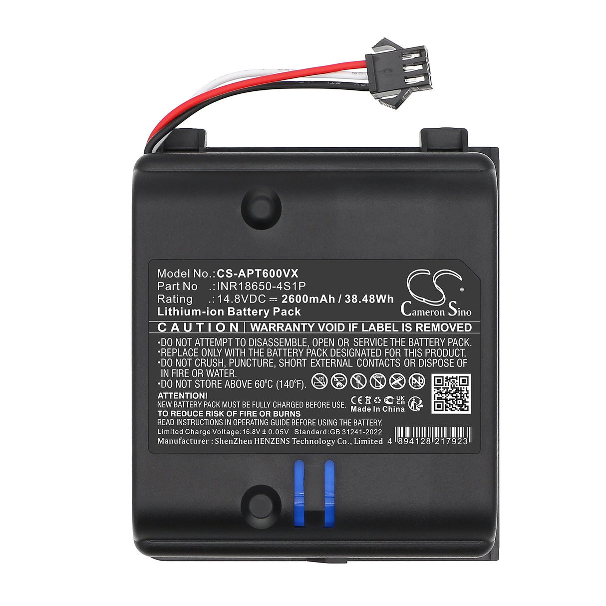 14.8V, Li-ion, 2600mAh, Vacuum battery fits Aiper, Inr18650-4s1p, Mt600, 38.48Wh Vacuum Cameron Sino Technology Limited