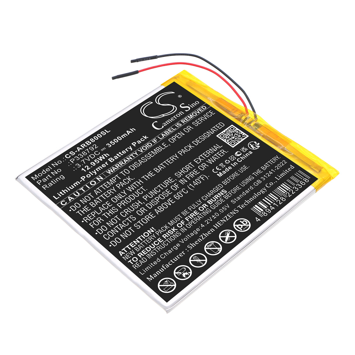 3.7V, Li-Polymer, 3500mAh, Tablet battery fits Archos, P338792, 8OB Xenon, 12.95Wh Tablet Cameron Sino Technology Limited