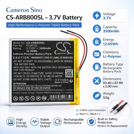 3.7V, Li-Polymer, 3500mAh, Tablet battery fits Archos, P338792, 8OB Xenon, 12.95Wh Tablet Cameron Sino Technology Limited