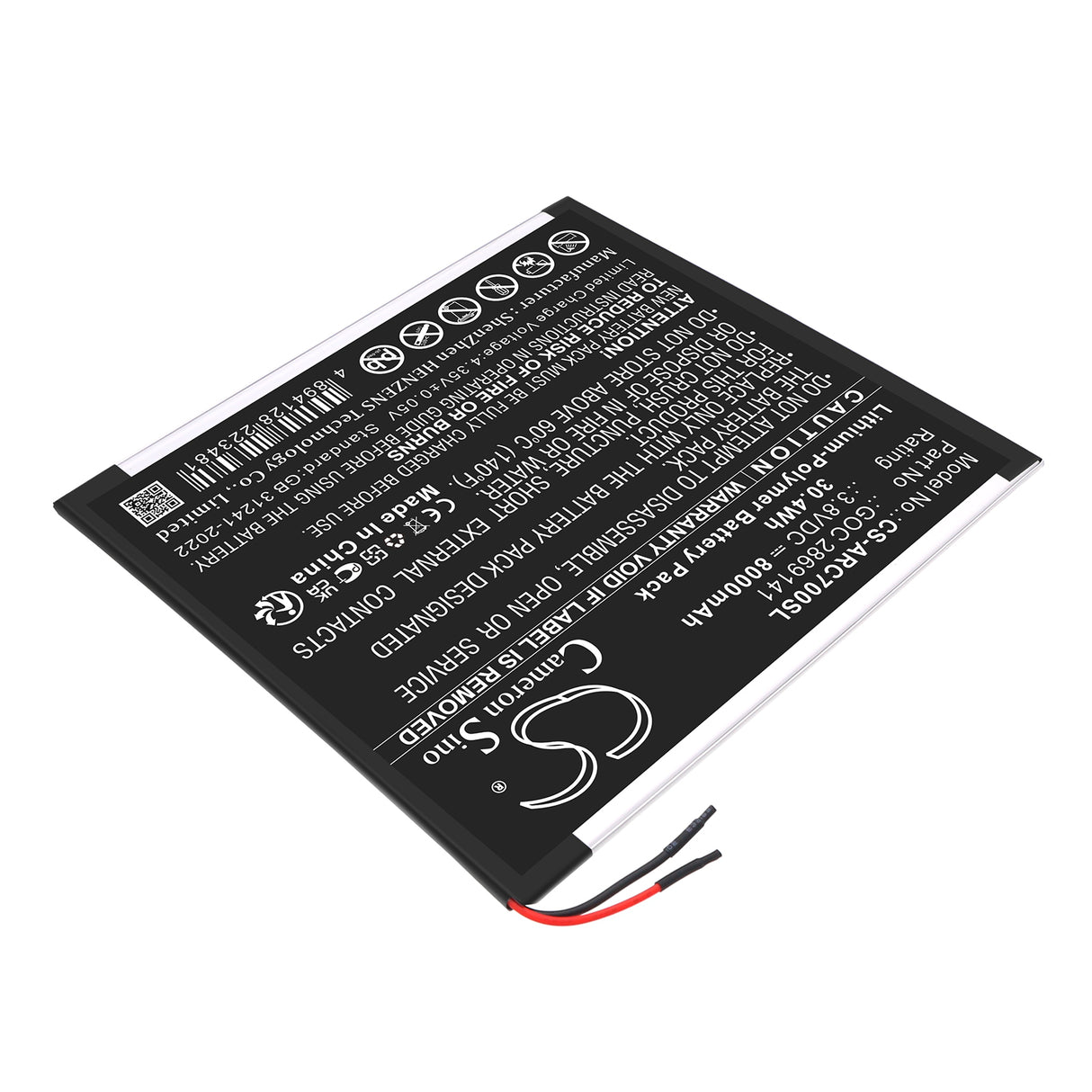 3.8V, Li-Polymer, 8000mAh, Tablet battery fits Archos, GOC 2869141, 101B Oxygen, AC101BOX, 30.4Wh Tablet Cameron Sino Technology Limited