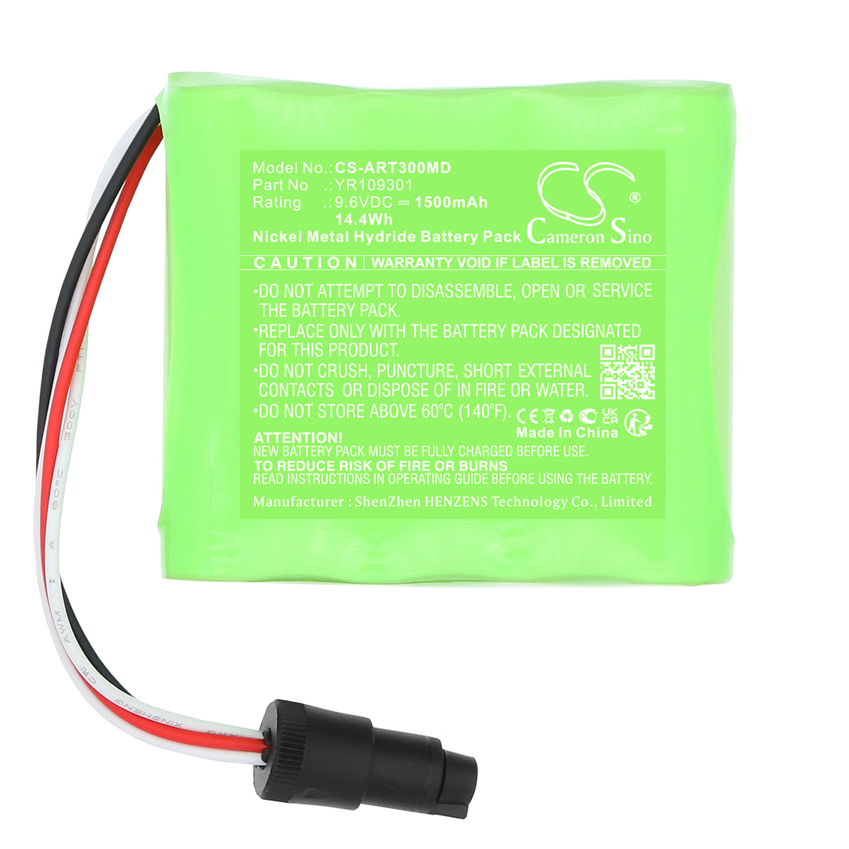 9.6V, Ni-MH, 1500mAh, Medical battery fits Air Liquide, YR109301, Blease 5500 Osiris 3, Taema Respirator Osiris 3, 14.4Wh Medical Cameron Sino Technology Limited