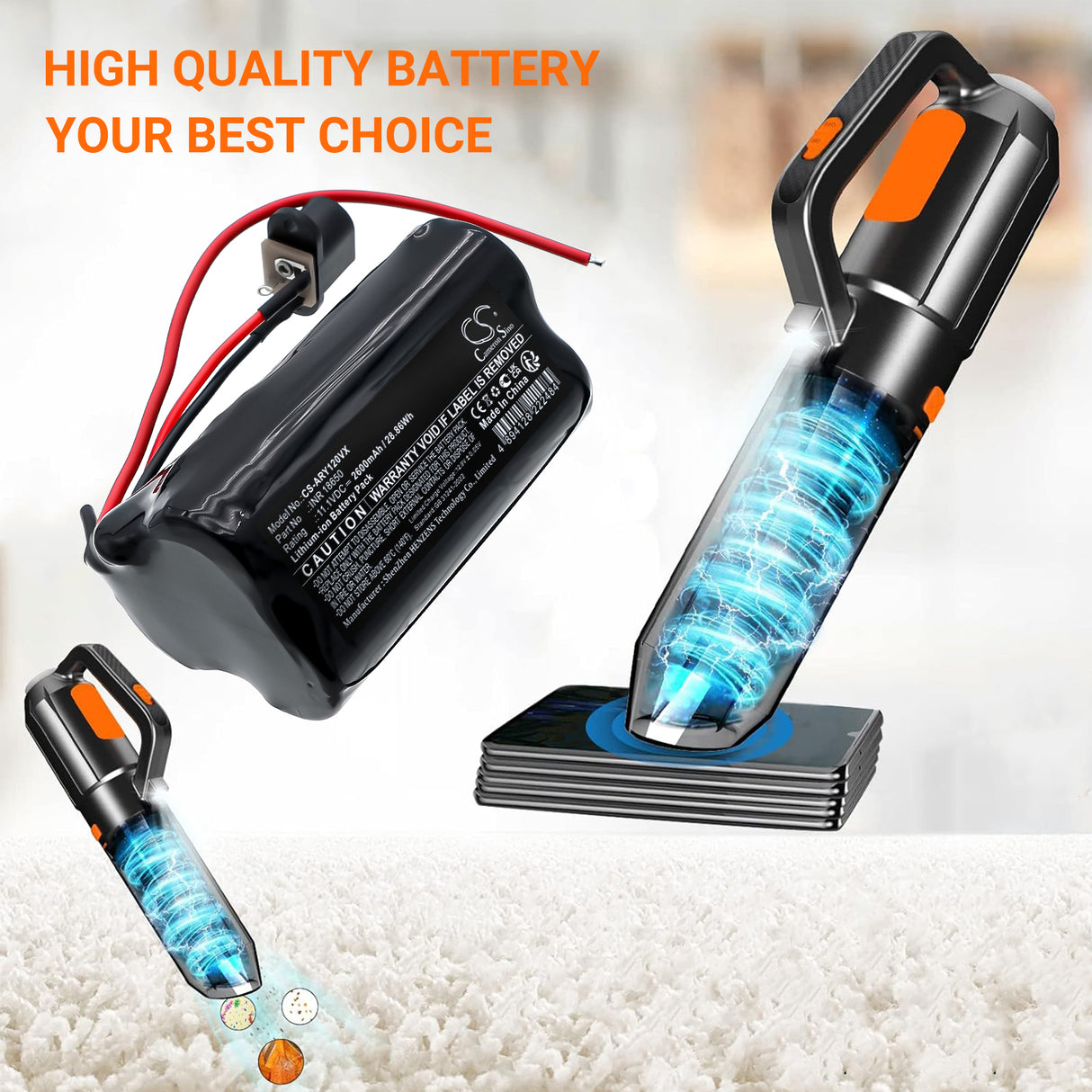 11.1V, Li-ion, 2600mAh, Vacuum battery fits ARORY, INR 18650, 120W Vacuum Cleaner, 28.86Wh Vacuum Cameron Sino Technology Limited