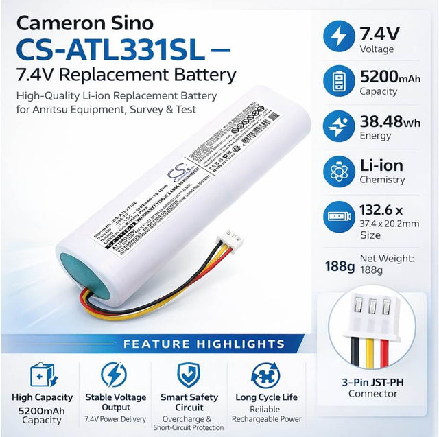 7.4V, Li-ion, 5200mAh, Equipment, Survey, Test battery fits Anritsu, 633-76, S331L, 38.48Wh Equipment, Survey, Test Cameron Sino Technology Limited