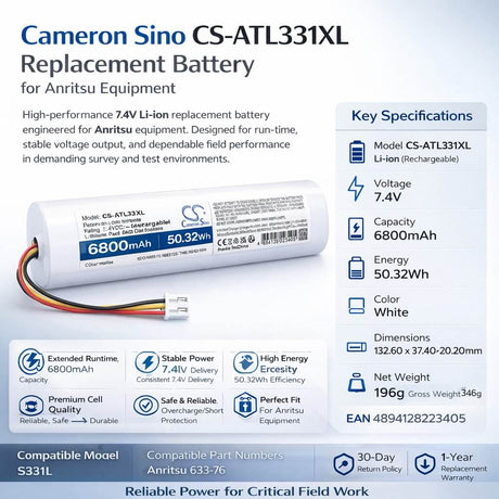 7.4V, Li-ion, 6800mAh, Equipment, Survey, Test battery fits Anritsu, 633-76, S331L, 50.32Wh Equipment, Survey, Test Cameron Sino Technology Limited