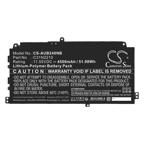11.55V, Li-Polymer, 4500mAh, Notebook, Laptop battery fits Asus, 0B200-04370000, B2402CVA, B2402CVA-EB0248, 51.98Wh Notebook, Laptop Cameron Sino Technology Limited
