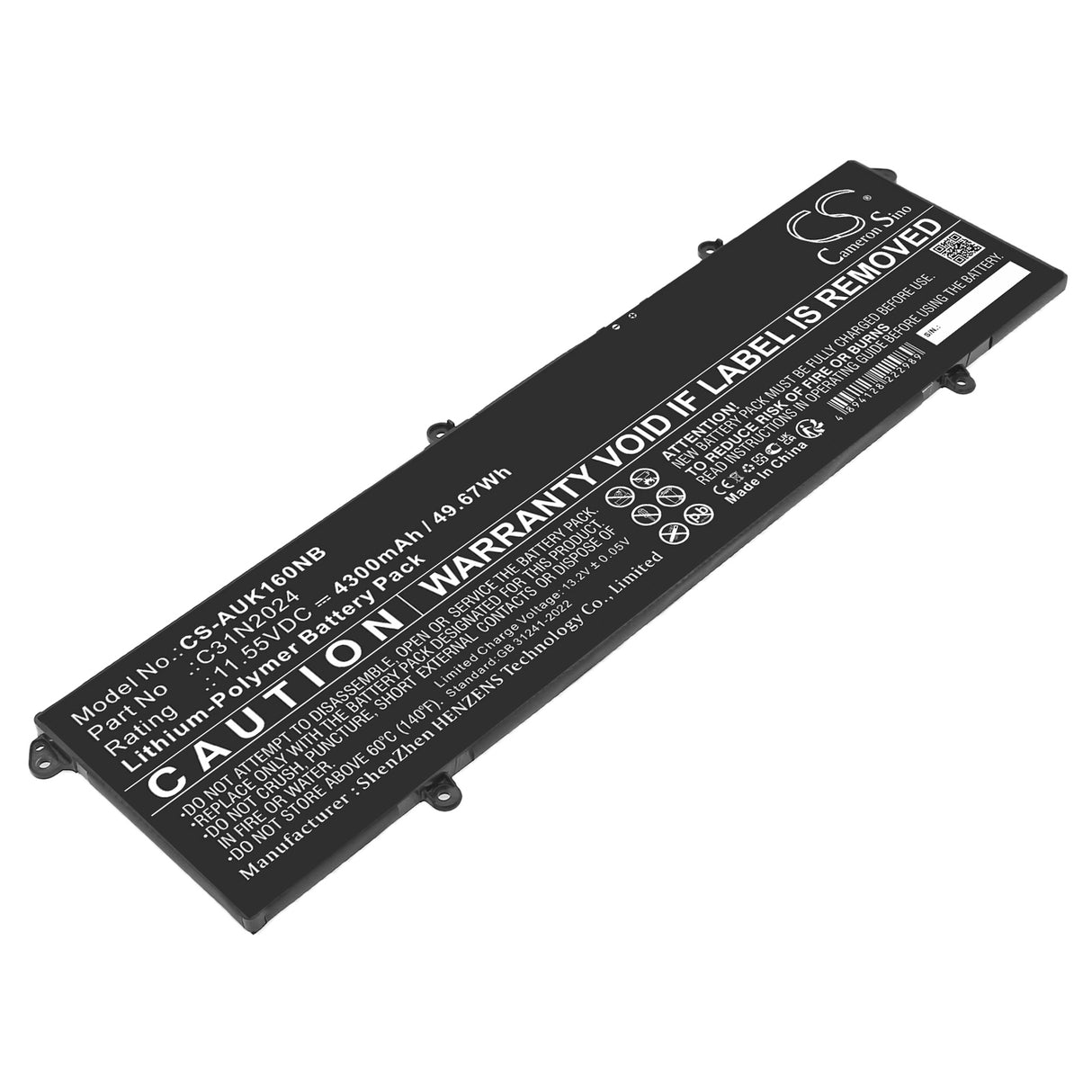 11.55V, Li-Polymer, 4300mAh, Notebook, Laptop battery fits Asus, 0B200-04070000, VivoBook 16X K3605VC, 49.67Wh Notebook, Laptop Cameron Sino Technology Limited