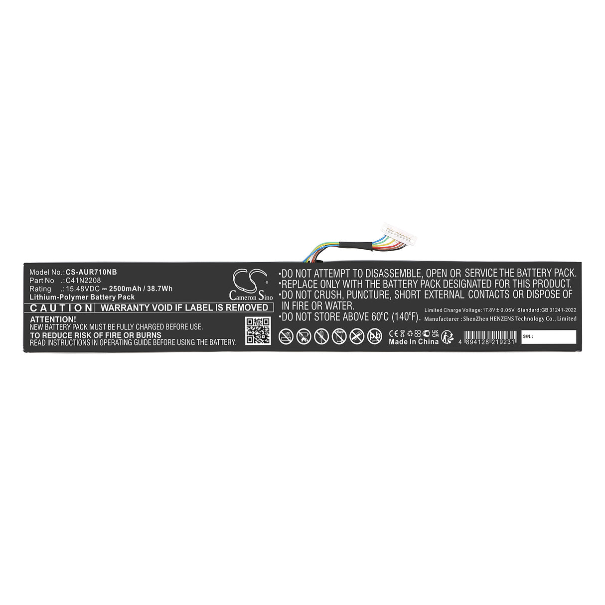 15.48V, Li-Polymer, 2500mAh, Notebook, Laptop battery fits Asus, C41N2208, ROG Ally (2023) RC71L NR2301L, 38.7Wh Notebook, Laptop Cameron Sino Technology Limited
