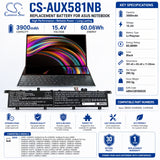 Notebook Battery For Asus, Ux581, Ux581gv, Zenbook Duo Pro Ux581gv 15.4v, 3900mah - 60.06wh Notebook, Laptop Cameron Sino Technology Limited
