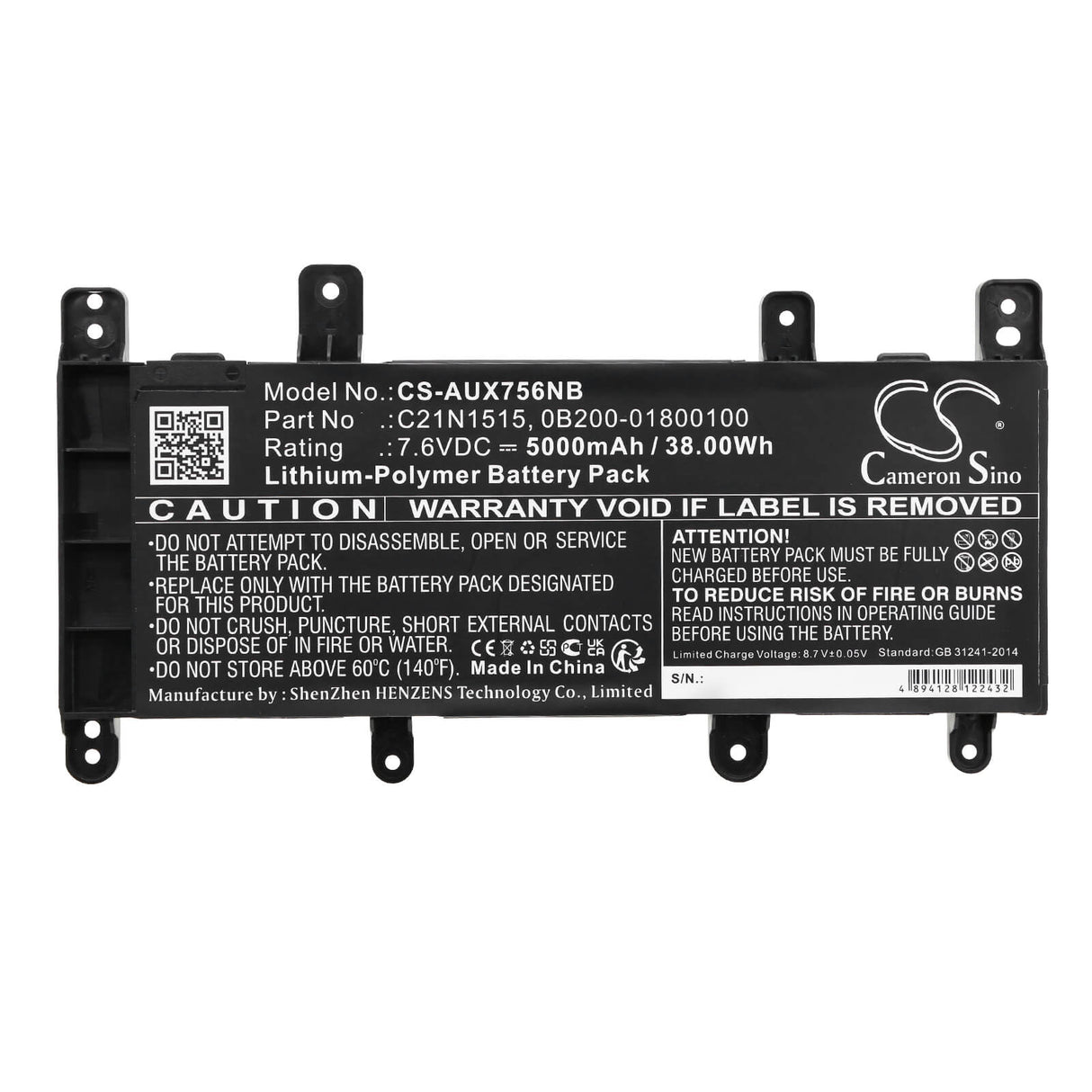 Battery For Asus, X756ua, X756ub, X756uf, X756uj, X756uq, X756uv, X756ux 7.6v, 5000mah - 38.00wh Notebook, Laptop Cameron Sino Technology Limited