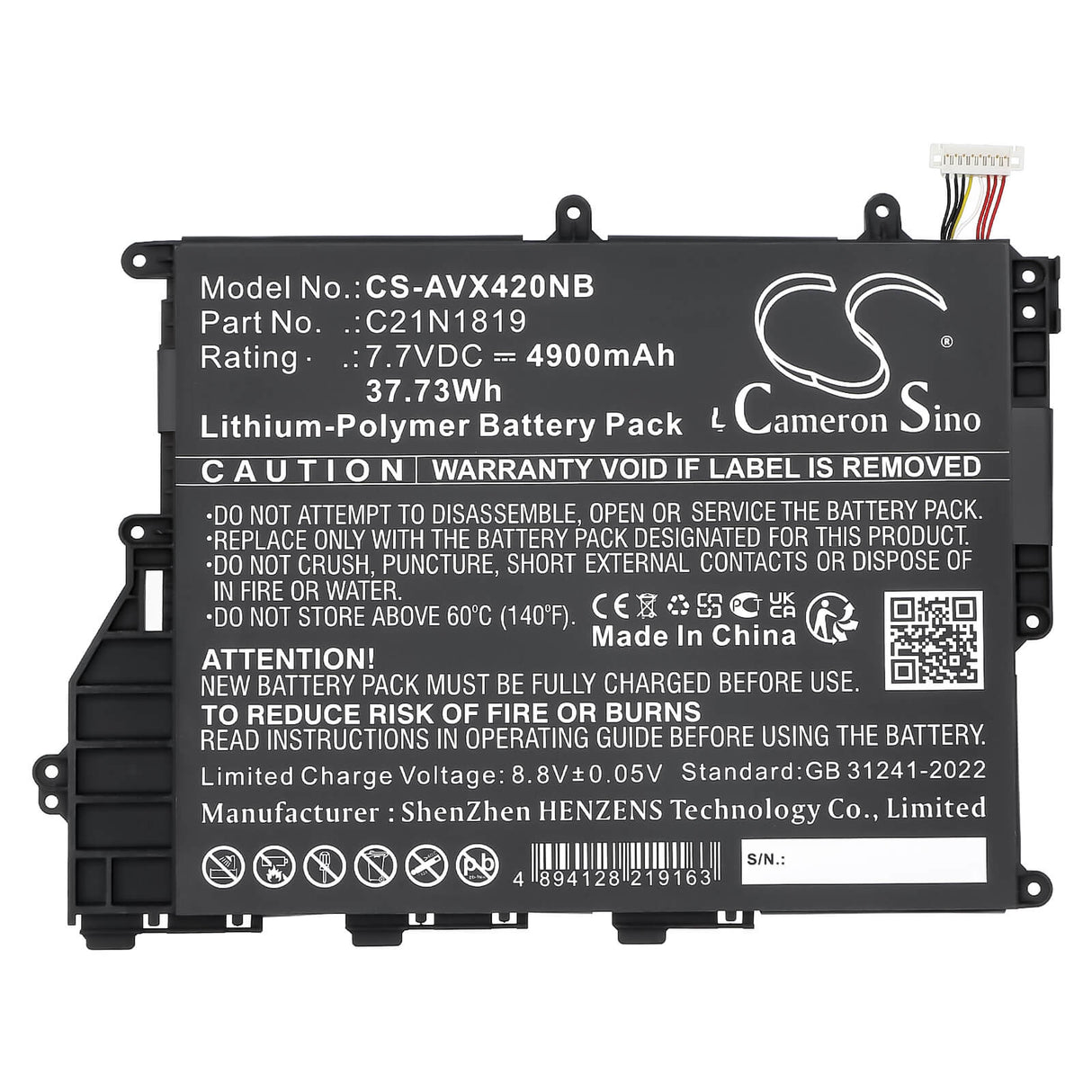 7.7V, Li-Polymer, 4900mAh, Notebook, Laptop battery fits Asus, 0B200-03200000, A420UA, A420UA-EK115T, 37.73Wh Notebook, Laptop Cameron Sino Technology Limited